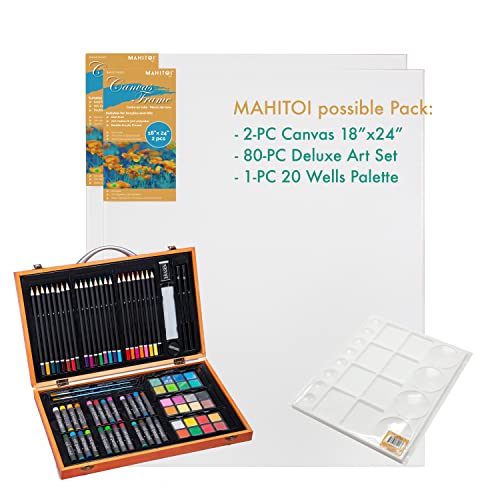 ™ 2-PC Cotton Stretched 18” x 24” Double Primed Gesso Wooden Frame to Smooth Surface & Reduce Absorbency, for Acrylic, Oil Paints, Acid-Free, Medium Weight Blank, White. 18 x 24 Canvas. - size: 18" x 24"