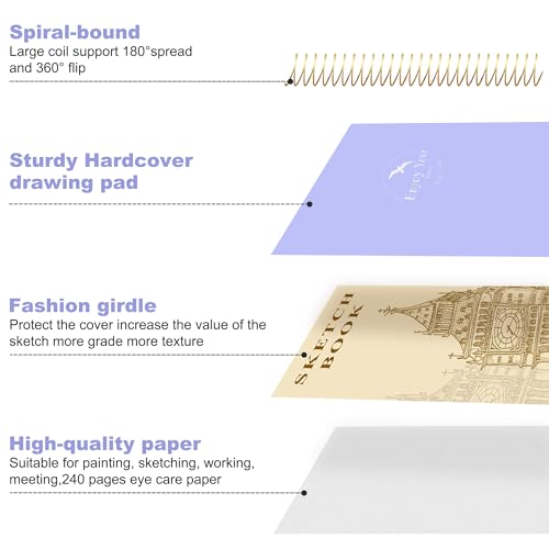 FLYING EAGLE Hardcover Sketchbook for Drawing 8.5 x 11 Spiral Sketch Book for Adults Women Kids with 100gsm 68lb 120 Sheets Premium Paper Sketch Pad for Drawing Books Notebook Art Supplies, Purple - color: Purple