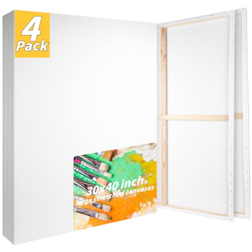 Pre Stretched Canvases for Painting 30x40 4 Pack Large Blank Canvas Boards for Acrylic Pouring and Oil Painting, 100% Cotton, 5-Time Gesso Primed - style: 30x40In-4 Pack