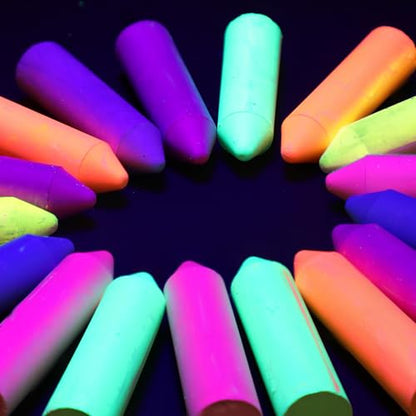 Feifeiya 30 Pcs Glow in the Dark Chalk Under Blacklight, 6 Neon Colors Washable Dustless UV Sidewalk Chalk for Black Light Party Playground Chalkboard Birthday Gift and Outdoor Drawing (Crayon) - style: Crayon