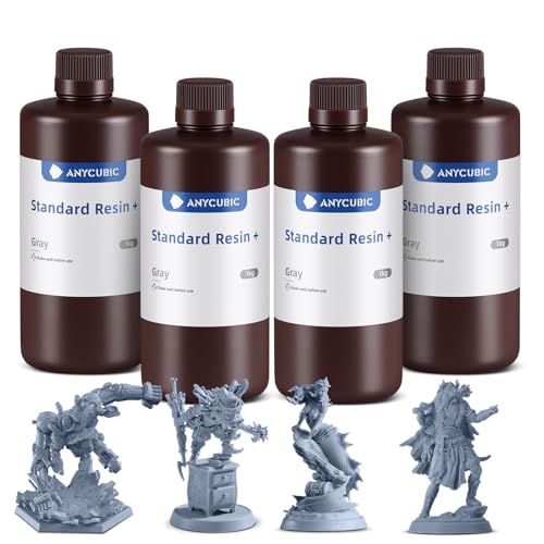 ANYCUBIC Upgraded Standard 3D Printer Resin, 405nm SLA Fast UV-Curing Resin, High Precision & Rapid Photopolymer for 8K Capable LCD/DLP/SLA 3D Printing (4Packs*1kg Grey, 4kg in Total) - color: Grey, size: 4kg