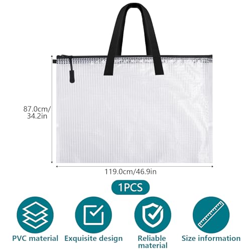 Klmnop Large Art Portfolio Bag, 34 x 47 Inch Art Portfolio Case Poster Storage Bag with Handle and Zipper, Portfolio Folder for Artwork(Clear)
