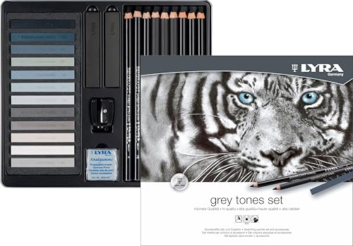 Lyra Rembrandt Grey Tones Set - Assortment of Hard Pastels Drawing Pencils and Charcoal for Artists and Students - Versatile Set of Graphite Carbon Pencils and Accessories for Sketching and Designing