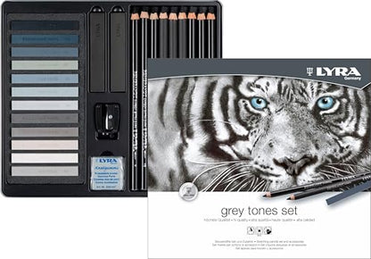 Lyra Rembrandt Grey Tones Set - Assortment of Hard Pastels Drawing Pencils and Charcoal for Artists and Students - Versatile Set of Graphite Carbon Pencils and Accessories for Sketching and Designing