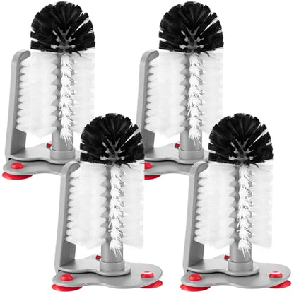 LemonRoad 4 Pack Cup Washer Brush for Sink, 7.48" x 4.92" x 7.48" Double Bristle Glass Washer with Suction Base, Hands-Free Cup Cleaner for Wine Glasses, Beer Mugs, Tumblers, Kitchen Bar Restaurant