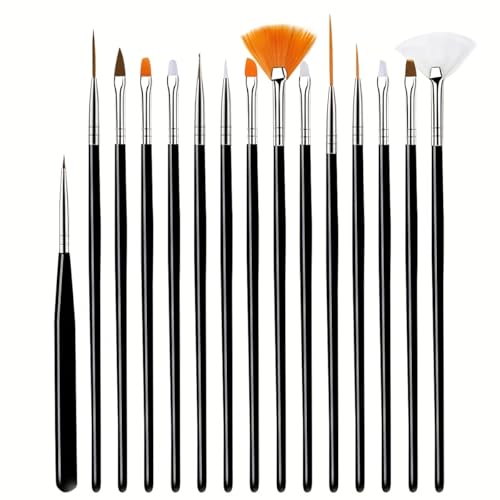 Fine Detail Brush Set 15-Piece Micro Tip Precision Black Handles for Acrylic Watercolor Oil Painting Model Kits Nail Art, Black - color: Black