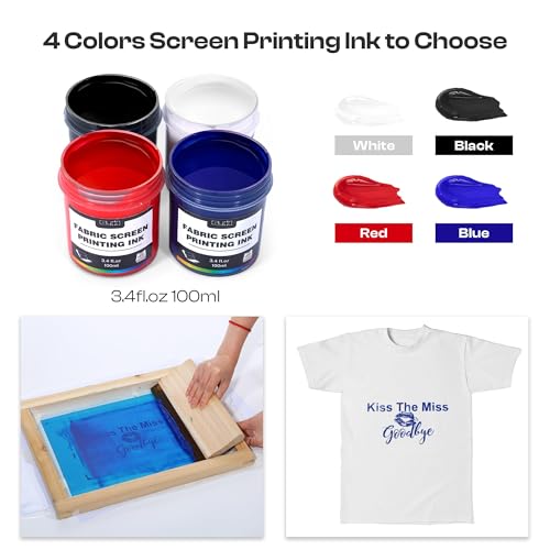 Caydo 51PCS All-in-One Screen Printing Kit with 50W LED UV Screen Printing Light, 4 Colors Screen Printing Ink, Photo Emulsion, Screen Printing Frames
