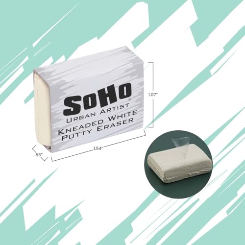 SoHo Urban Artist Kneaded Putty Eraser for Graphite Charcoal & Pastel, Single Standard White Eraser, Soft Flexible Drawing Tool for Blending Highlighting & Detail Work, PVC & Latex Free