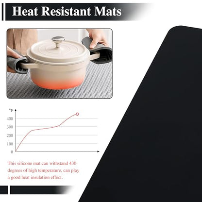 2Pcs Black Silicone Placemats, 15.7"x 11.8" - Kitchen Counter & Baking Silicone Mats - color: Black, size: 15.7"x 11.8"