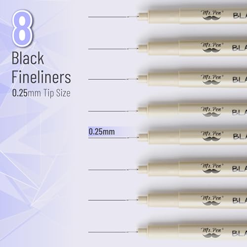 Mr. Pen- 0.25mm Micro Fine Point Pens, 12 Pack, Black Ink, Waterproof | Acid-Free, No-Smear Quick-Dry Fineliner Pens for Drawing, Sketching, Bible Journaling, Outlines & Everyday Writing - color: Black, size: 0.25mm, 8 Pack