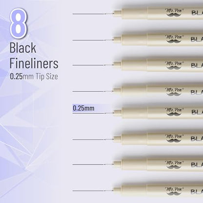 Mr. Pen- 0.25mm Micro Fine Point Pens, 12 Pack, Black Ink, Waterproof | Acid-Free, No-Smear Quick-Dry Fineliner Pens for Drawing, Sketching, Bible Journaling, Outlines & Everyday Writing - color: Black, size: 0.25mm, 8 Pack