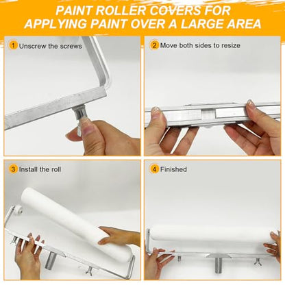 7 Pcs 18 Inch Paint Roller Kit, 14"-25" Adjustable Roller Frame, 2-4.7ft Thickened Extension Pole, 4 Pcs 18” Microfiber Paint Roller Covers, 24” Paint Tray for House Ceiling Wall Furniture Painting