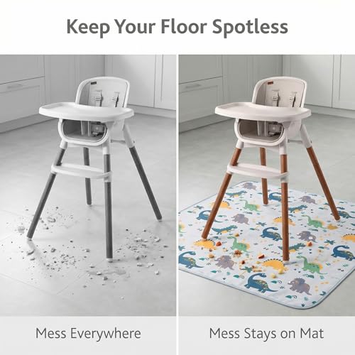 Splat Floor Mat for Under High Chair/Arts/Crafts by CLCROBD, 51" Waterproof Anti-Slip Food Splash Spill Mess Mat, Washable Portable Picnic Mat and Table Cloth - color: Dinosaur