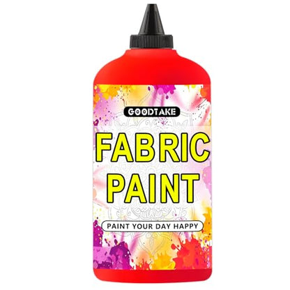 GOODTAKE Red Fabric Paint, 35 Fl.Oz (1 Liter) Bulk Canvas Paint For Clothes, Leather, Paper, Wood Art Paint's - Extra Large Capacity Lightfast & Vibrant Textile Paints (Red, 35 Fl Oz) - color: Red, size: 35 Fl Oz (Pack of 1)