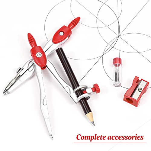 Vobou Math Geometry Kit Sets 10 Piece Student Supplies with Shatterproof Storage Box,Includes Rulers,Protractor,Compass,Eraser,Pencil Sharpener,Lead Refills,Pencil,for Drafting and Drawings（Red） - color: Red