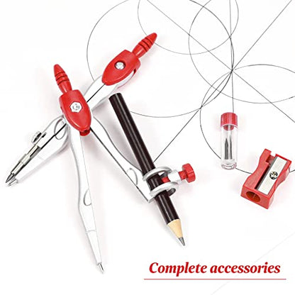 Vobou Math Geometry Kit Sets 10 Piece Student Supplies with Shatterproof Storage Box,Includes Rulers,Protractor,Compass,Eraser,Pencil Sharpener,Lead Refills,Pencil,for Drafting and Drawings（Red） - color: Red