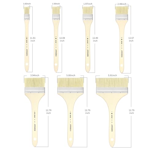XDT#2801 Hake Artist Paint Brush 7 Piece Set, Hog Bristle Flat Brushes for Painting, Acrylic Oil Watercolor - size: #1#1.5#2#2.5#4#5#6 7Pc Set