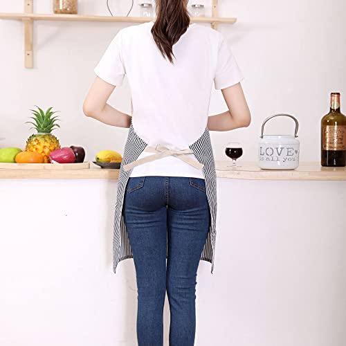 Tosewever 2 Pieces Kitchen Cooking Aprons, Cotton Polyester Blend Adjustable Bib Aprons with 2 Pockets for Women Men Chef Chef (Navy/Black Stripes, 2) - color: Navy/Black Stripes