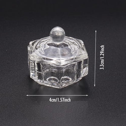 Hexagonal Crystal Glass Pen Cleaning Cup with Lid - 2 Pack Dappen Dish for Nail Art, Calligraphy, Brush and Ink Washing - Artist & Nail Tech Supplies