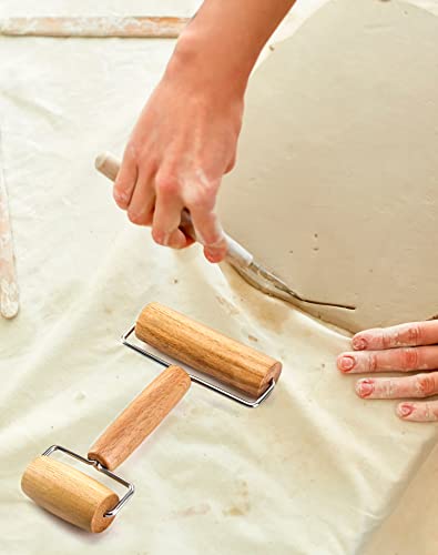 QWORK 2Pcs Hardwood Roller 2 in 1, 6-7/8" Dual Roller Tool for Pottery Clay Working