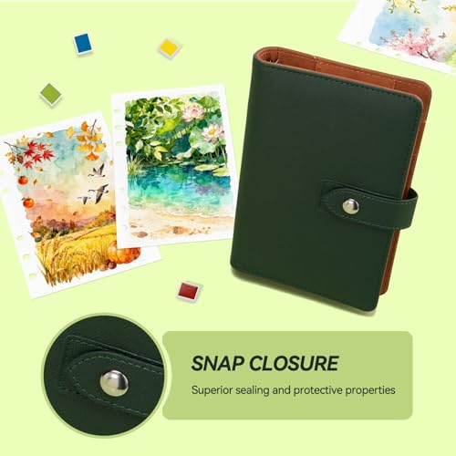Lightwish Watercolor Sketchbook Refillable 100% Cotton, 300gsm (140lb) - 6.69" x 3.94" Hot Press Watercolor Paper Journal Notebook - 20 Sheets with PU Leather Cover for Drawing Mixed Media - color: green