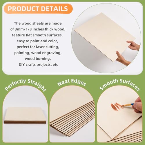 AWIZOM 12 Pcs Basswood Plywood Sheets 18x18x1/8 Inch Unfinished Wood Board | 3mm Thick Blank Wooden Panel for Laser Cutting Burning Architectural Models Staining Painting DIY Crafts Projects - size: 18 x 18 inch