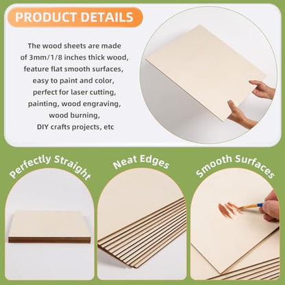 AWIZOM 12 Pcs Basswood Plywood Sheets 18x18x1/8 Inch Unfinished Wood Board | 3mm Thick Blank Wooden Panel for Laser Cutting Burning Architectural Models Staining Painting DIY Crafts Projects - size: 18 x 18 inch
