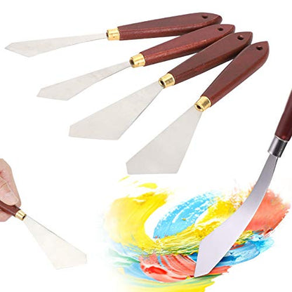 Stainless Steel Palette Knife, Wooden Handle Oil Painting Scraper with Straight for Mixing Acrylic Paint, Watercolor, Nail and Craft Art