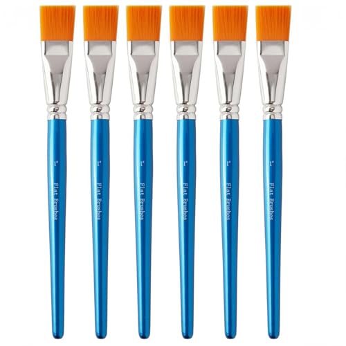 1 Inch Flat Paint Brushes for Acrylic Painting, 6Pcs Synthetic Nylon Hair Paint Brushes Bulk with Wooden Handle for Acrylic Watercolor Oil Detail Painting (Blue, 6 Pcs) - size: 6 Pcs