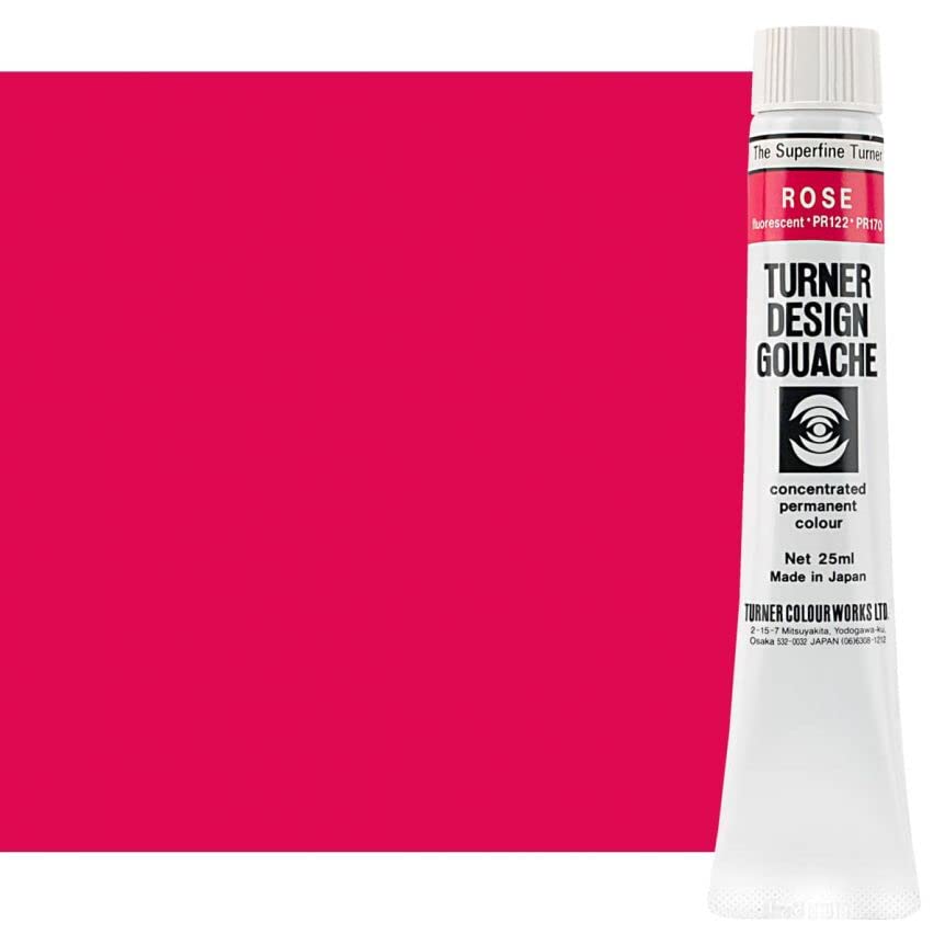 Turner Colour Works Design Gouache Concentrated Permanent Color - 25ml Tube, Rose - Watercolor Paint, Made in Japan, Opaque Layering Abilities