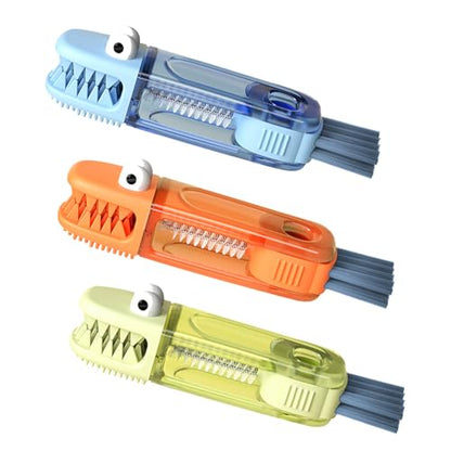 PandaEar 3-in-1 Crocodile Bottle Lid Cleaning Brush Set, Tiny Crevice Gap Cleaner for Insulated Tumblers, Sport Water Bottles & Baby Bottles, 3 PCS Brush for Lids & Straws (Blue/Orange/Green)