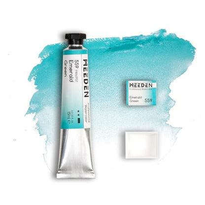 MEEDEN Professional Artist Watercolor Paint: Emerald Green - 15ml/0.5oz Water Color Tube, Semi-Moist Pigment Half Pan and Empty Matching Half Pan for Artists Pros - color: Emerald Green