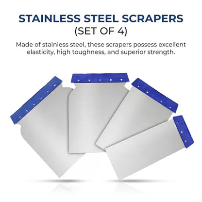 4 Pcs Metal Body Filler Spreader Set, Stainless Steel Putty Knife Kit for Bondo & Glaze, Flexible Reusable Auto Body Repair Tools Scraper for Resin 3D Print Removal (Sizes 2, 3, 4,.5 Inch)