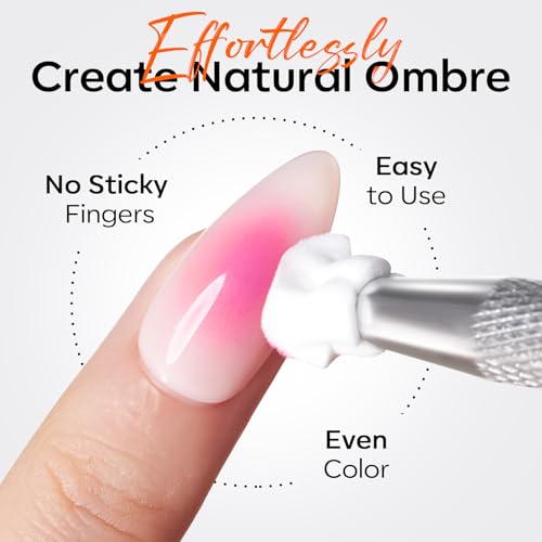 Modelones 150pcs Nail Sponges for Ombre, Nail Art Sponge with Grabbing Pen Reusable Soft Sponges for Gradient Ombre Blush Chrome Design Effects Professional Nail Stuff Supplies DIY - color: White
