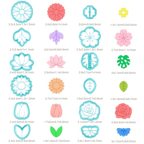 ORIGACH 12 Pcs Flower Clay Cutters, Rose Sunflower Daisy Tulip Cherry Lotus Turtle Leaf Polymer Clay Cutters Set for Earring & Jewelry Making - style: Flower