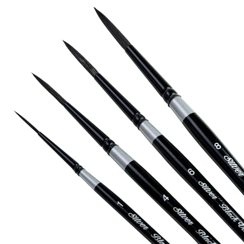 Silver Brush Limited BV-3053S Black Velvet Short Handle Script Liner Brushes, Mixed Filament with Very Soft Tips, 4pc Professional Artist Painting Bundle for Watercolors, Gouache, Dyes & Silk Painting - color: Short Handle Script Liners, size: 4 Pc