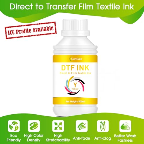 CenDale Premium DTF Yellow Ink - 500ML DTF Transfer Ink for PET Film, Refill DTF Ink Yellow for Epson ET-8550, L1800, L800, R2400, R1390, P400, P800, XP15000, Heat Transfer Printing Direct to Film - color: Yellow, style: DTF Ink