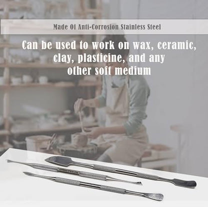 A2ZScilab - Stainless Steel Spatula Wax & Clay Sculpting Tool Carver Set, Carving Pottery Tools - Sculpture Shaper Polymer Modeling Tools for Clay, Pottery, Ceramics Artwork & Holiday Crafts (3PC) - style: 3PC
