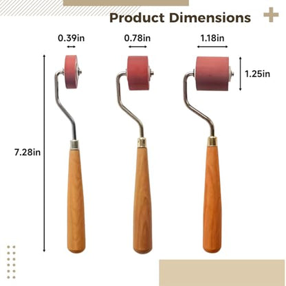 Ink Roller Set: 3 Rubber Brayers with Wooden Handles (Widths: 0.39, 0.79, 1.18) - Professional Tools for Linocut, Block Printing, and Art Projects