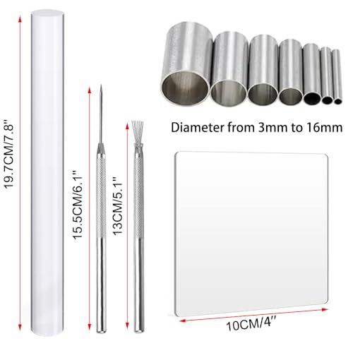 11PCS Polymer Clay Cutter Tool Set Acrylic Clay Roller with Acrylic Sheet Backing Board Clay Wire Texture Needle Detail Modeling Shaping Tool Round Shape Clay Cutters for Clay DIY Sculpting Craft