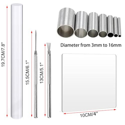 11PCS Polymer Clay Cutter Tool Set Acrylic Clay Roller with Acrylic Sheet Backing Board Clay Wire Texture Needle Detail Modeling Shaping Tool Round Shape Clay Cutters for Clay DIY Sculpting Craft