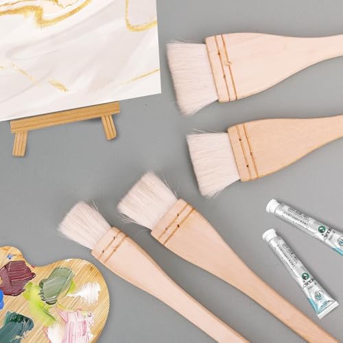12 Pack Hake Brush, 1in / 1.5 in / 2in / 2.5in Flat Hake Brushes Set, Crafted with Premium Goat Hair Bristles, Ideal for Watercolor, Wash, Ceramic and Pottery Painting - size: 12 Pack (1in/1.5in/2in/2.5in)