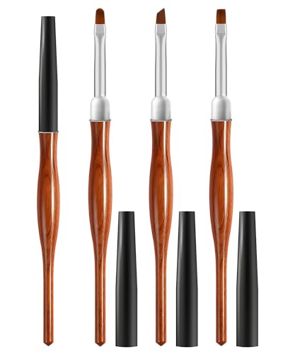 3PCS Nail Art Clean Up Brushes, Round/Angled/flat Acetone Resistant Gel Nail Polish Remover Brush, Nail Brushes for Tidying Up Polish Mishaps on Cuticles, and Nail Art Designs（Wood color） - color: Wood Color 3PCS