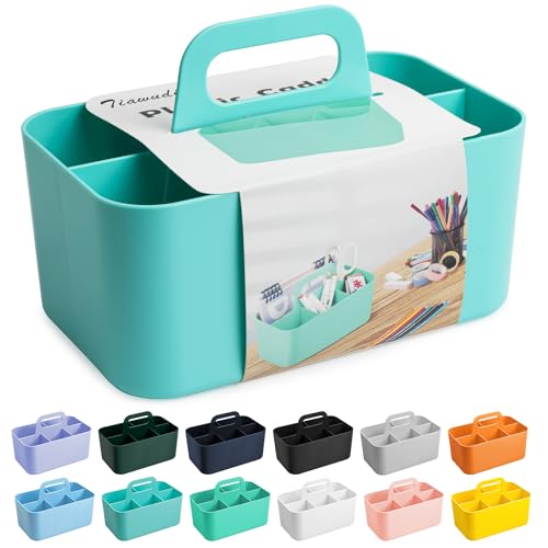 Tiawudi Multipurpose Caddy Organizer, Plastic Caddy with Handle, Stackable Desk Organizer for Stationery, Marker and Pencil, Office Supplies Organizer, Dorm Caddy - color: Mint