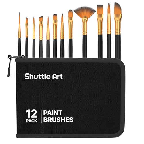 Shuttle Art 12 PCS Paint Brush Set with Case, Assorted Shapes & Sizes for Acrylic, Watercolor, Oil, and Gouache, Perfect Artist Brushes for Kids, Beginners, and Professionals, Ideal for Home or Travel - color: Black