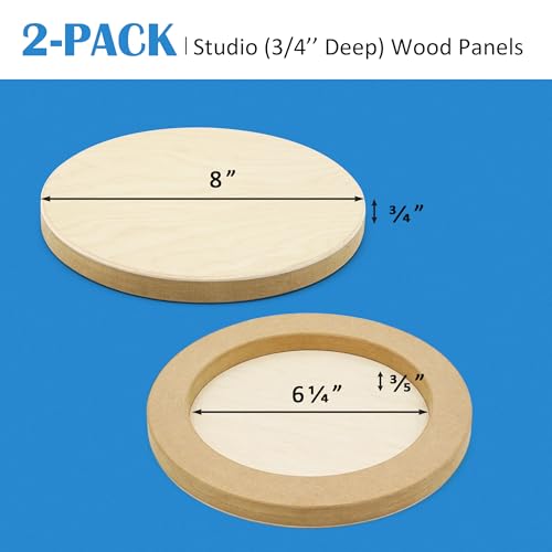 Falling in Art Unfinished Round Birch Wood Canvas Panels Kit, 2 Pack of 8’’ Studio 3/4’’ Deep Cradle Boards for Pouring Art, Crafts, Painting, and More - size: 8' round 2 Pack