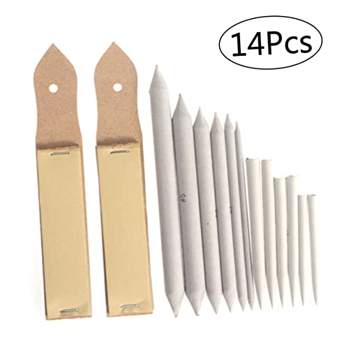 Veemoon 14-Piece Blending Stumps and Tortillions Set with Sandpaper Pencil Sharpener for Sketch Drawing for Students and Artists