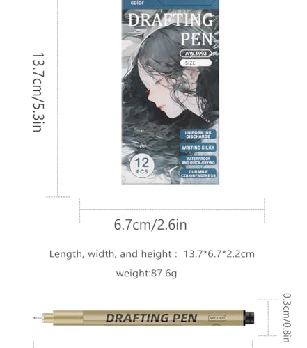 6-Pack Technical Drafting Pen Set, 6 Sizes Ultra-Fine Fiber Tip Pens with Pigment Ink, No Leak No Skip Drawing Pens for Drafting, Comic Design, Sketching & Architectural Art
