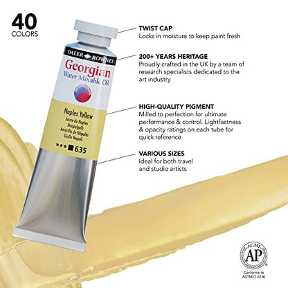 Daler Rowney Georgian Water Mixable Oil Paint Naples Yellow 37ml Tube - Art Paints for Canvas Paper and More - Oil Painting Supplies for Artists and Students - Artist Oil Paint for Any Skill Set