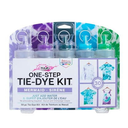 Tulip One-Step Tie-Dye Kit Mermaid, Party Activity, Permanent Fabric Dye, Vibrant Colors, Easy Clean-up, Makes 10 Bottles, Includes 5 Bonus Refill Packs, 8 Fun Techniques Included - color: Mermaid